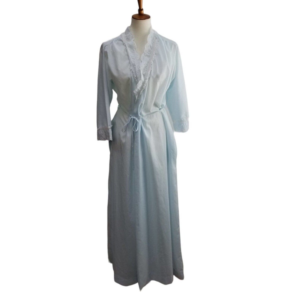 Christian Dior Vintage Blue Robe Lounge Wear Wrap Around Cotton Blend Size Small